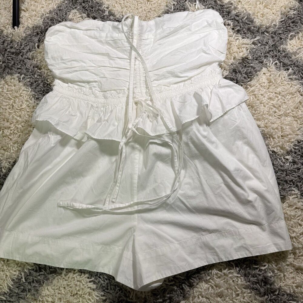 Strapless White Romper with Ruffle Waist